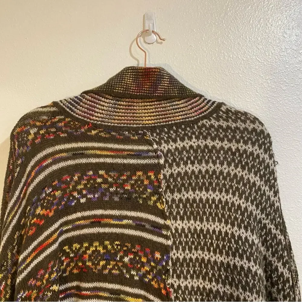 Free People Brown Multi Wool Alpaca Knit Poncho Sz S - Picture 8 of 12